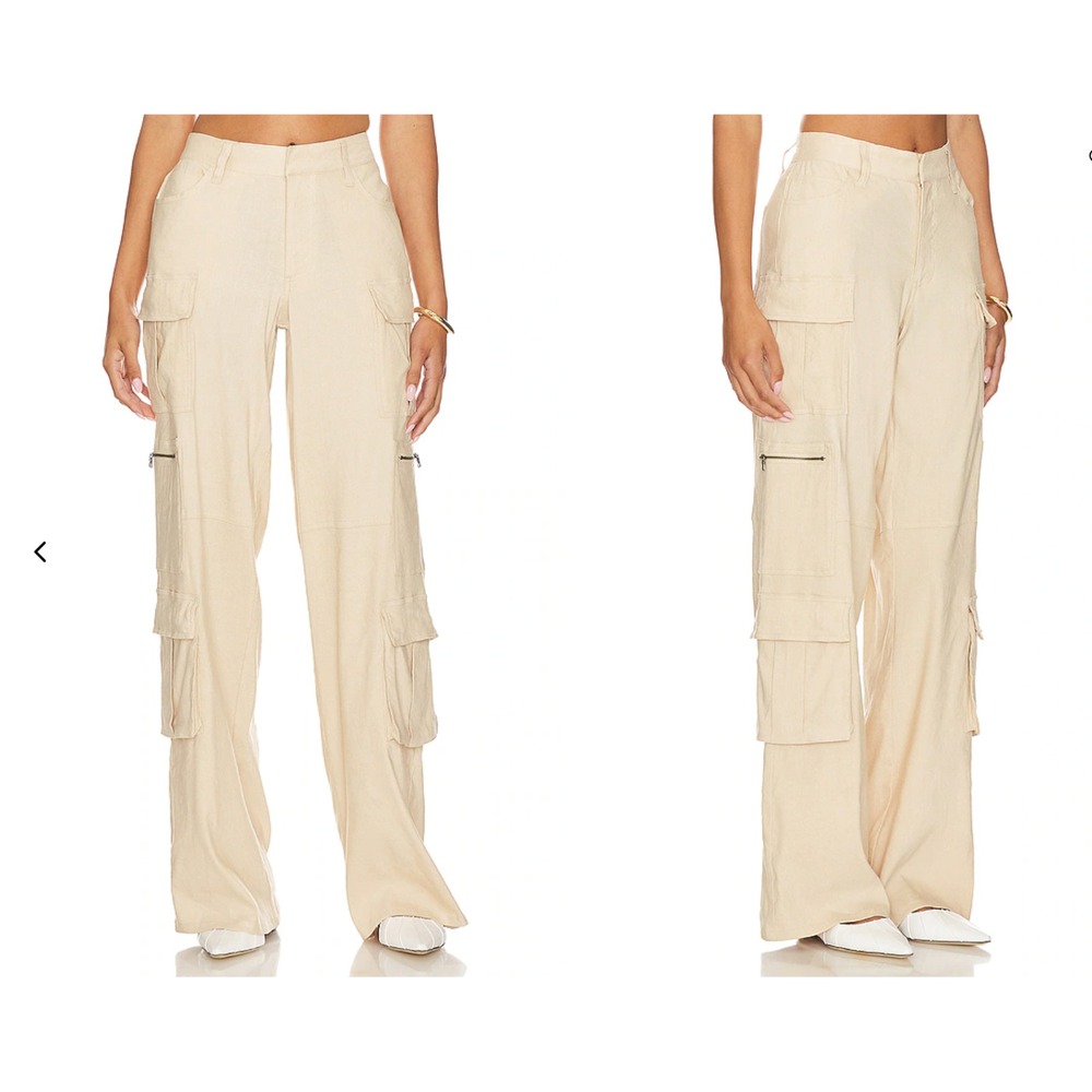 Alice + Olivia Rav Wide Leg Cargo Pants n Natural Linen Blend Women 29 NWOT $495